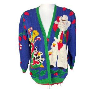 Vintage Raphels Christmas Cardigan Sweater Santa & Candy Canes Holiday size M